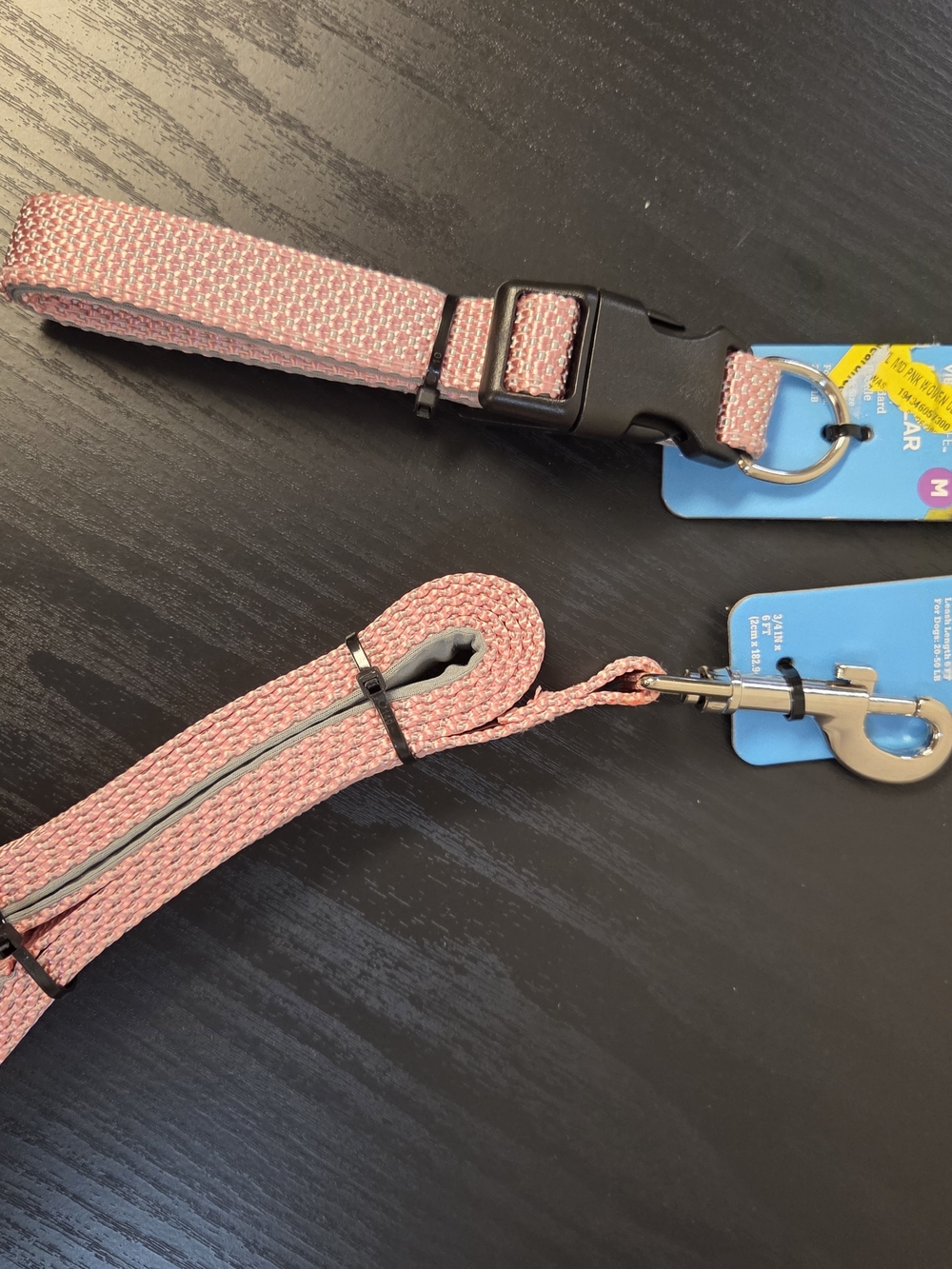 Reflective Pink Dog Collar and Leash Set - Comfortable Everyday Wear